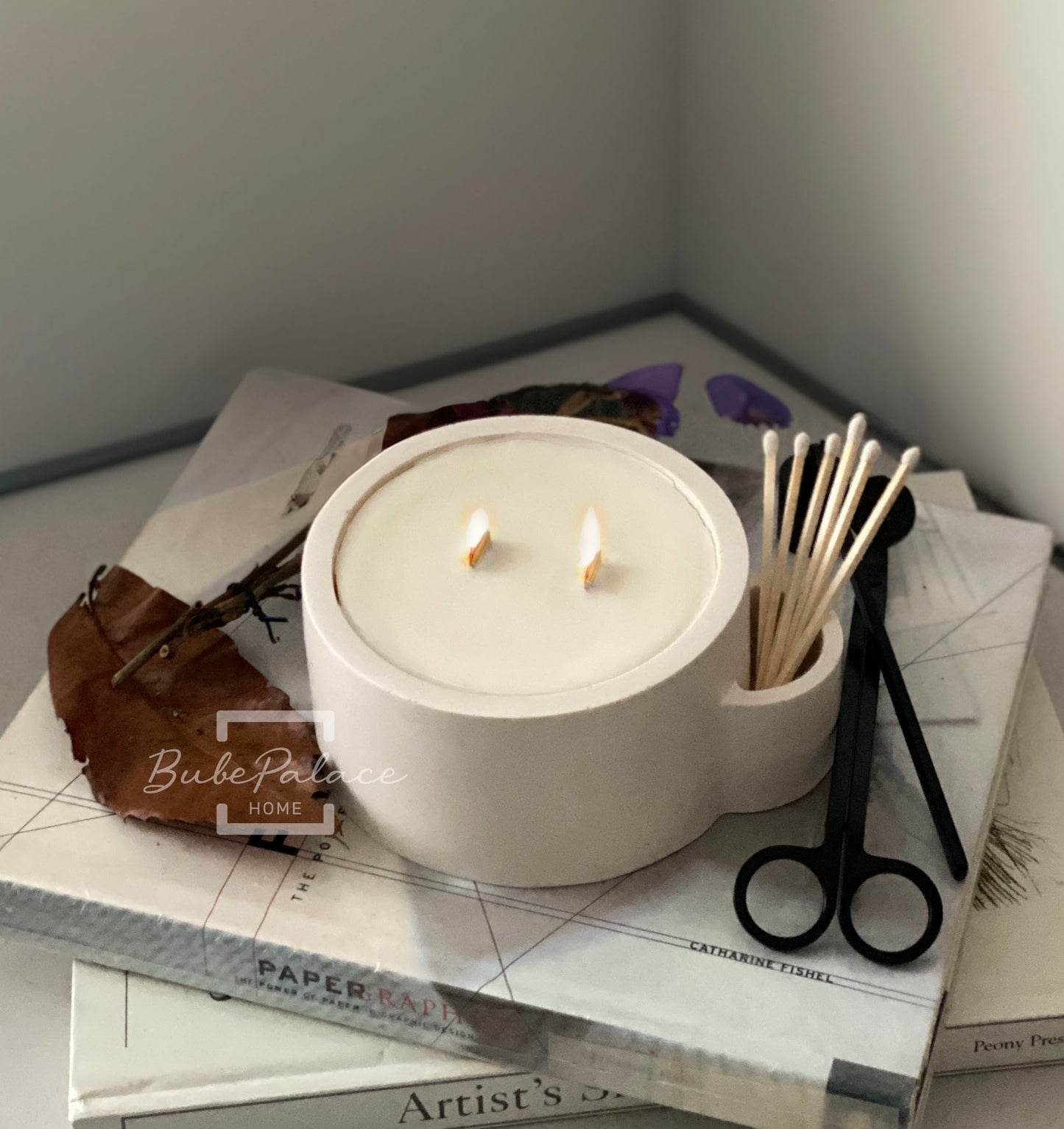 Handcrafted Large Round Candle Vessel with Match Keeper